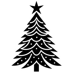 Obraz premium Stylized black silhouette of a decorated christmas tree with a star topper on a white background