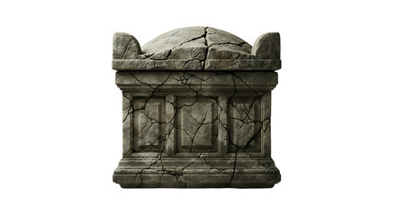 Transparent background ancient stone sarcophagus with cracks, isolated on transparent background