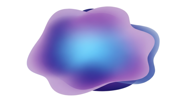 Transparent background abstract fluid purple and blue gradient blob shape isolated on transparent background