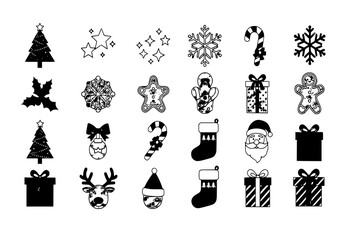 Fototapeta premium Christmas Vector Icon Set, Background, Black, Isolated 