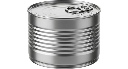 Transparent background silver tin can with pull tab, isolated on transparent background