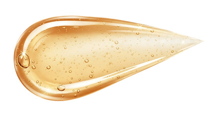 Transparent background golden cosmetic gel texture with bubbles isolated on transparent background