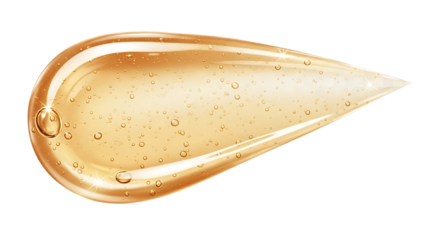 Transparent background golden cosmetic gel texture with bubbles isolated on transparent background