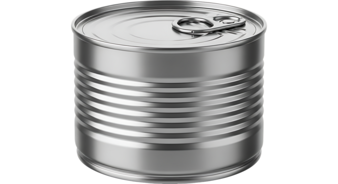 Transparent background silver tin can with pull tab, isolated on transparent background