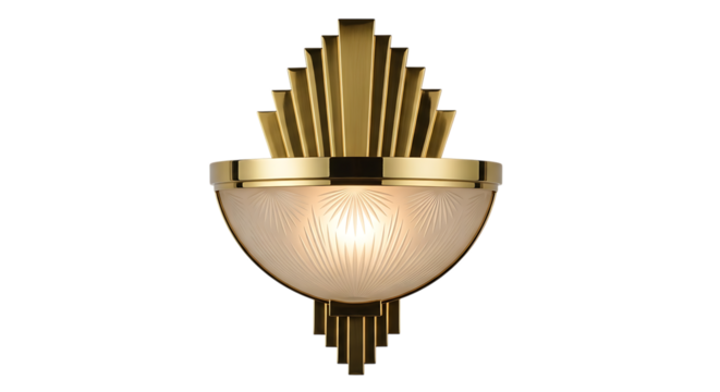 Transparent background brass wall sconce with glass shade, isolated on transparent background