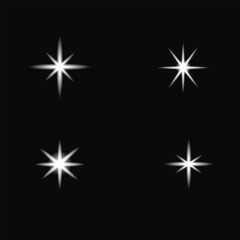 Collection of bright starburst light effects on transparent background