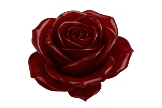 Red rose with glossy petals, a symbol of love, romance, passion, and beauty, isolated on a transparent background