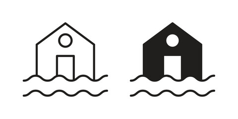 House flood icon pictogram in trendy outline style. icon, sign or symbol.
