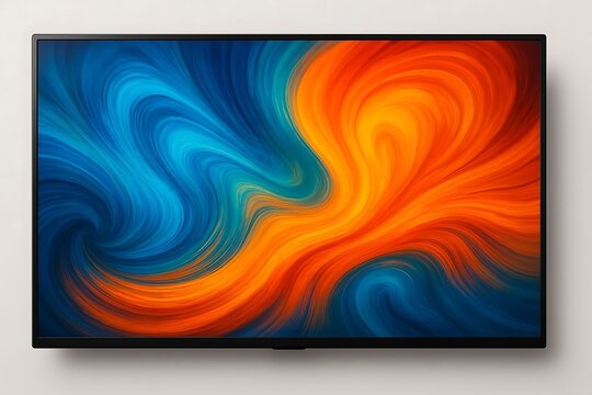 Flat-Screen Television Displaying Vibrant Abstract Digital Artwork