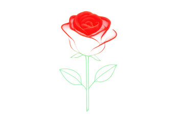 Fototapeta premium Red rose flower outline with fully rendered blooming petals symbolizing romance and passion on transparent background