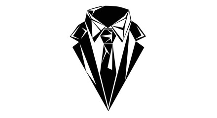 A stylized black and white illustration of a formal suit with a tie.