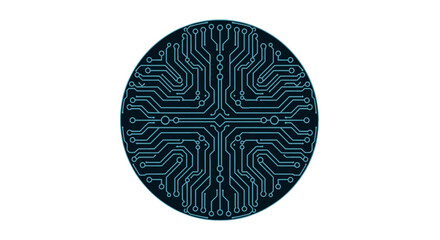 Circular circuit board design with symmetrical pattern on white background.