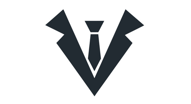 Minimalist black logo of a business suit and tie forming the letter V on a white background.
