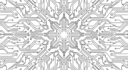 Intricate symmetrical circuit board design, showcasing a complex network of electronic pathways and connections.