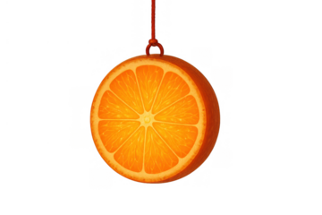 Orange slice hanging as a fresh citrus ornament, representing healthy eating and refreshing concepts, transparent background