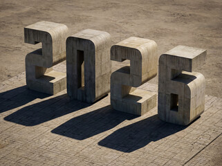 Bold Concrete Slab Numbers Forming the Year 2026
