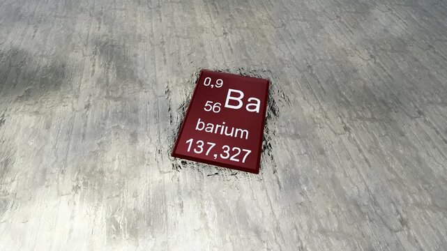 Barium periodic table symbol on raw barium, a rare earth element, barium periodic table symbol on the raw material barium, a rare earth element. Critical raw materials. Artistic rendering.
