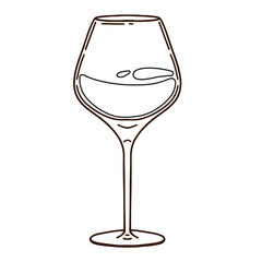 The minimalistic hand-drawn illustration shows a wine glass with a black outline on a white background. doodle, line art