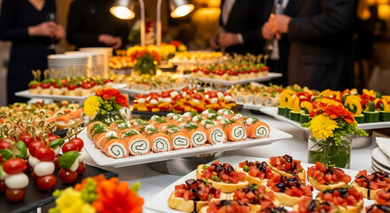 Festive Feast: An abundant array of delectable appetizers and culinary delights graces a table, offering a symphony of flavors and a visual treat.