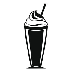 milkshake topped with whipped cream in tall glass black and white silhouette