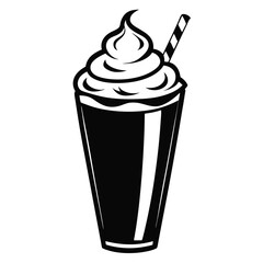 milkshake topped with whipped cream in tall glass black and white silhouette