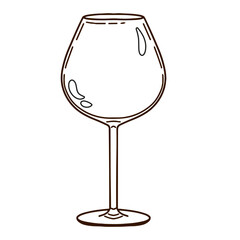 The minimalistic hand-drawn illustration shows a wine glass with a black outline on a white background. doodle, line art