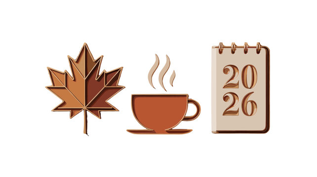Autumnal composition: maple leaf, coffee and 2026 calendar.