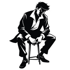 man sitting on stool pose black and white silhouette