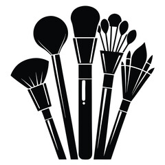 makeup brush black and white silhouette on white background