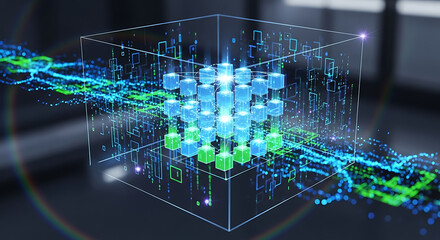 Digital Intelligence Cube: An abstract rendering of a transparent cube displaying complex networks, data streams, and interconnected nodes, embodying the intricate workings of digital intelligence.