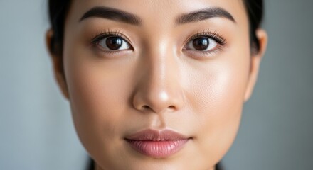 Close-up Portrait of a Young Woman with Clear Skin and Natural Makeup