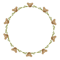 Round frame for baby in pastel colors. Watercolor wreath, backdrop for birthday card, gender party, baby shower, children's party. Greeting card, invitation in Scandinavian, boho, and retro styles. 
