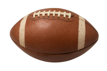 American football ball with laces and stripes for sport games and team championships on transparent background
