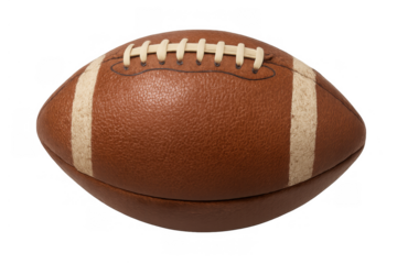American football ball with laces and stripes for sport games and team championships on transparent background