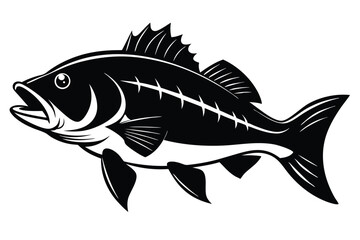 large mouth bass fish black and white silhouette