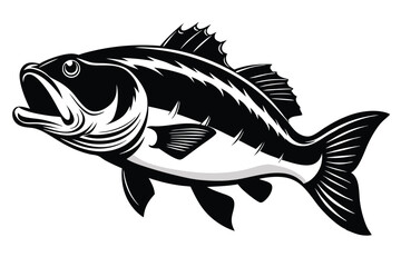 large mouth bass fish black and white silhouette