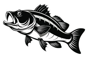 large mouth bass fish black and white silhouette