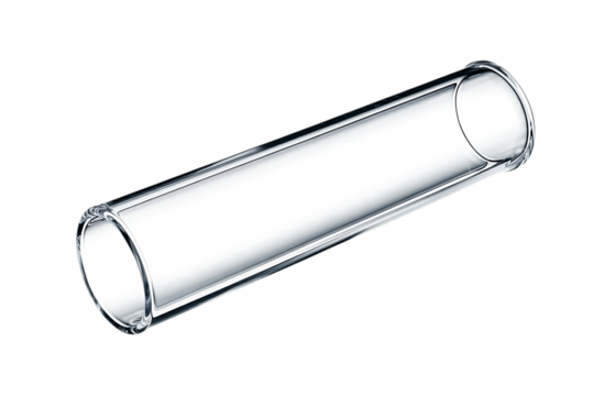 Clear glass test tube with rounded ends isolated on white background