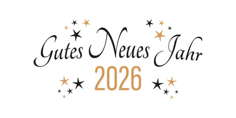 Gutes Neues Jahr 2026. Text und Sterne. Transparenter Hintergrund.