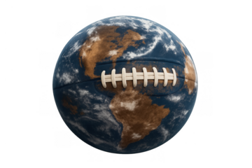 American football earth globe representing global sports, world championship, and international athletic competition with laces