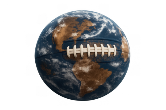 American football earth globe representing global sports, world championship, and international athletic competition with laces