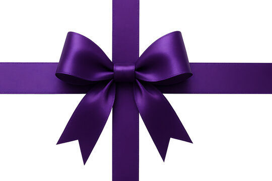 Elegant purple bow ribbon isolated on transparent background