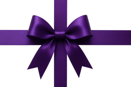 Elegant purple bow ribbon isolated on transparent background