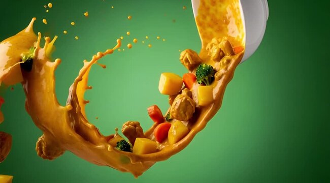 Soup falling on green screen 