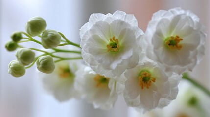 Obraz premium Delicate white blossoms display vibrant yellow centers against a soft background