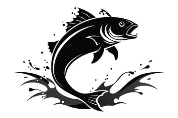 jumping fish silhouette with water splash