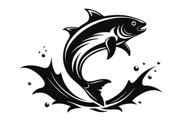 jumping fish silhouette with water splash