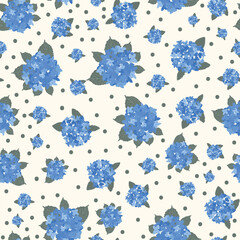 Coastal Hydrangea Pattern Collection Blue Florals Stripes Gingham Seamless Vector Set