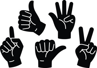 Obraz premium Hand Gesture Silhouette Icons Set for Signs and Communication