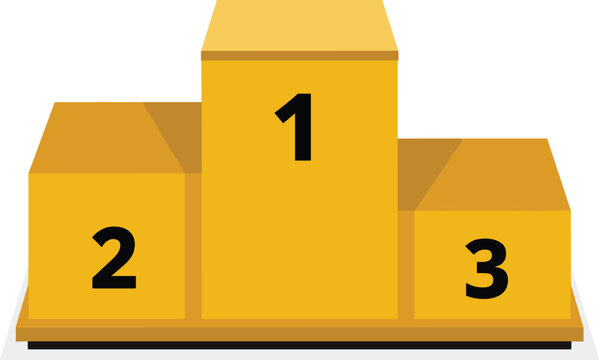 Gold Cubed Winner Podium for First Second Third Place, Shiny Award Ceremony or Competition Stage Pedestal, Isolated Vector Illustration.